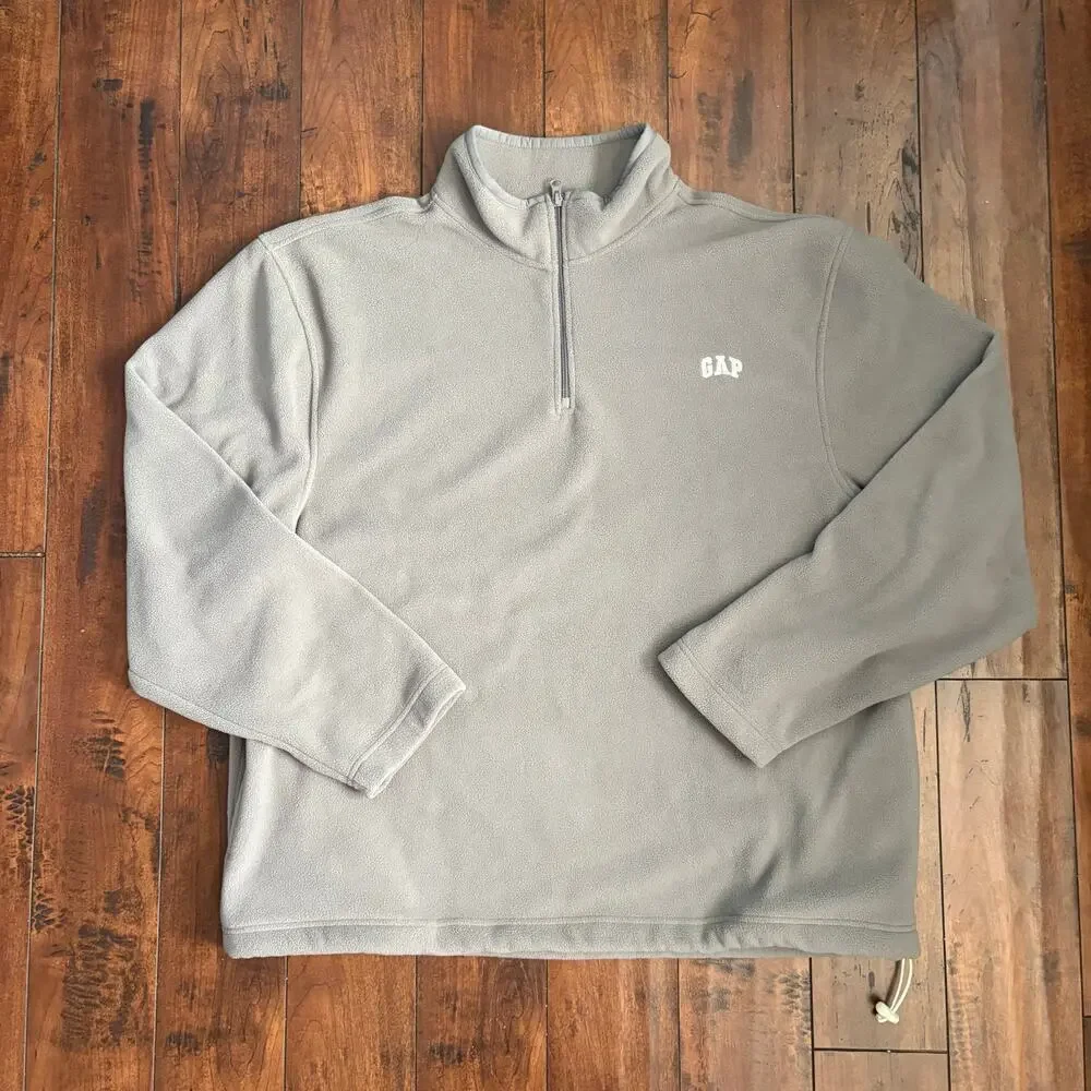Gap Fleece 1/4 Zip Sweater Mens XXL Gray Pullover Soft Collared Logo Embroidery
